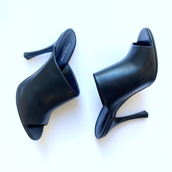 MICHAEL KORS COLLECTION BLACK LEATHER TINA RUNWAY SLIDE HEEL MULES - Picture 3 of 11